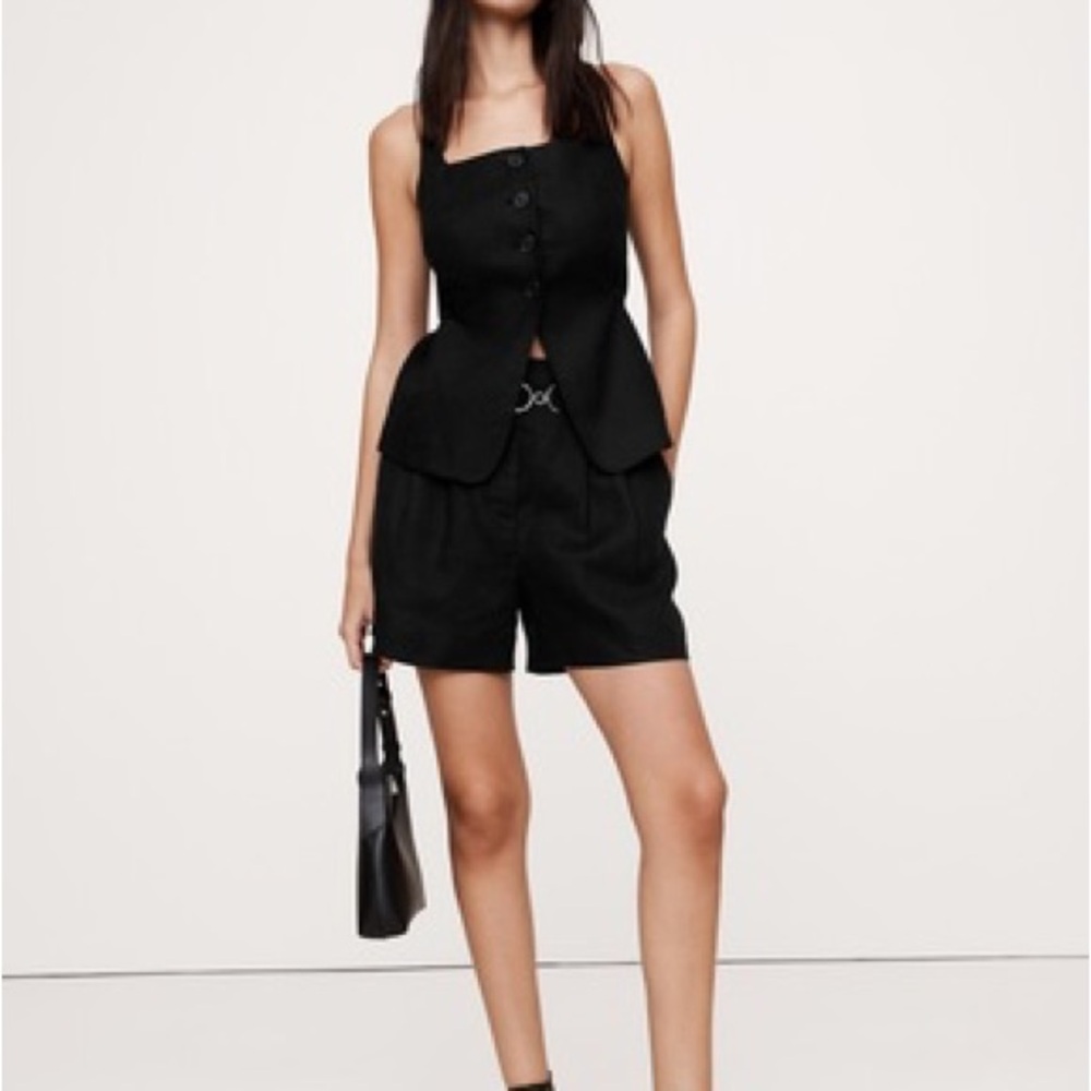 Banana Republic Linen Shorts Womens 10 Black New High Waisted‎ Pleated Tailored